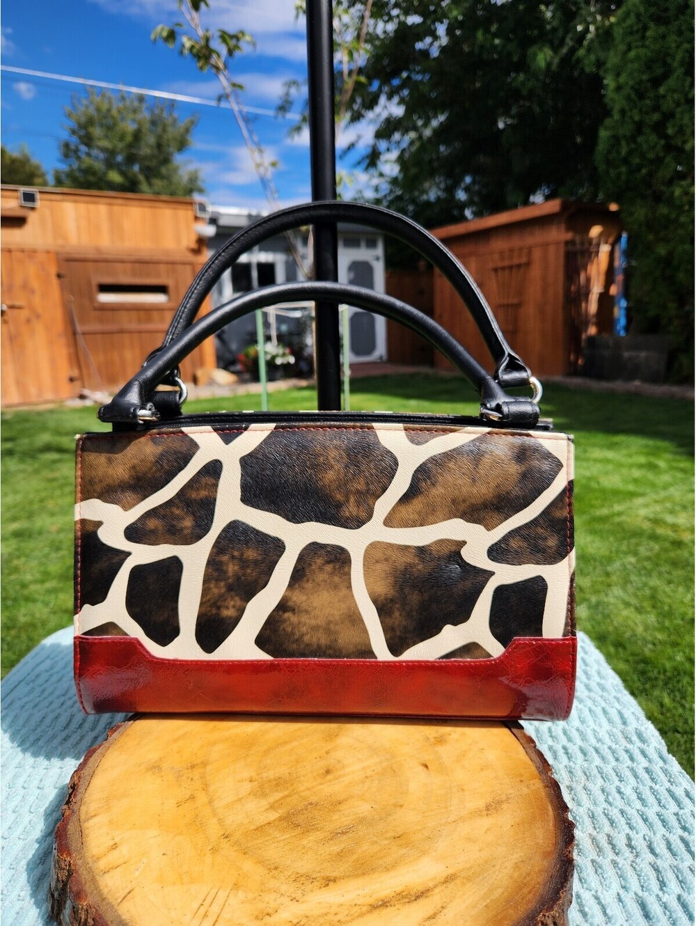 Miche Animal Print and Red Accent Leather Handbag